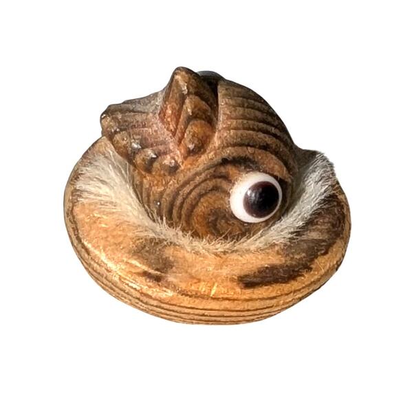 VTG MCM Japanese Otagiri Cryptomeria Mother Baby Bird Nest Hand Carved Figure - Picture 4 of 6